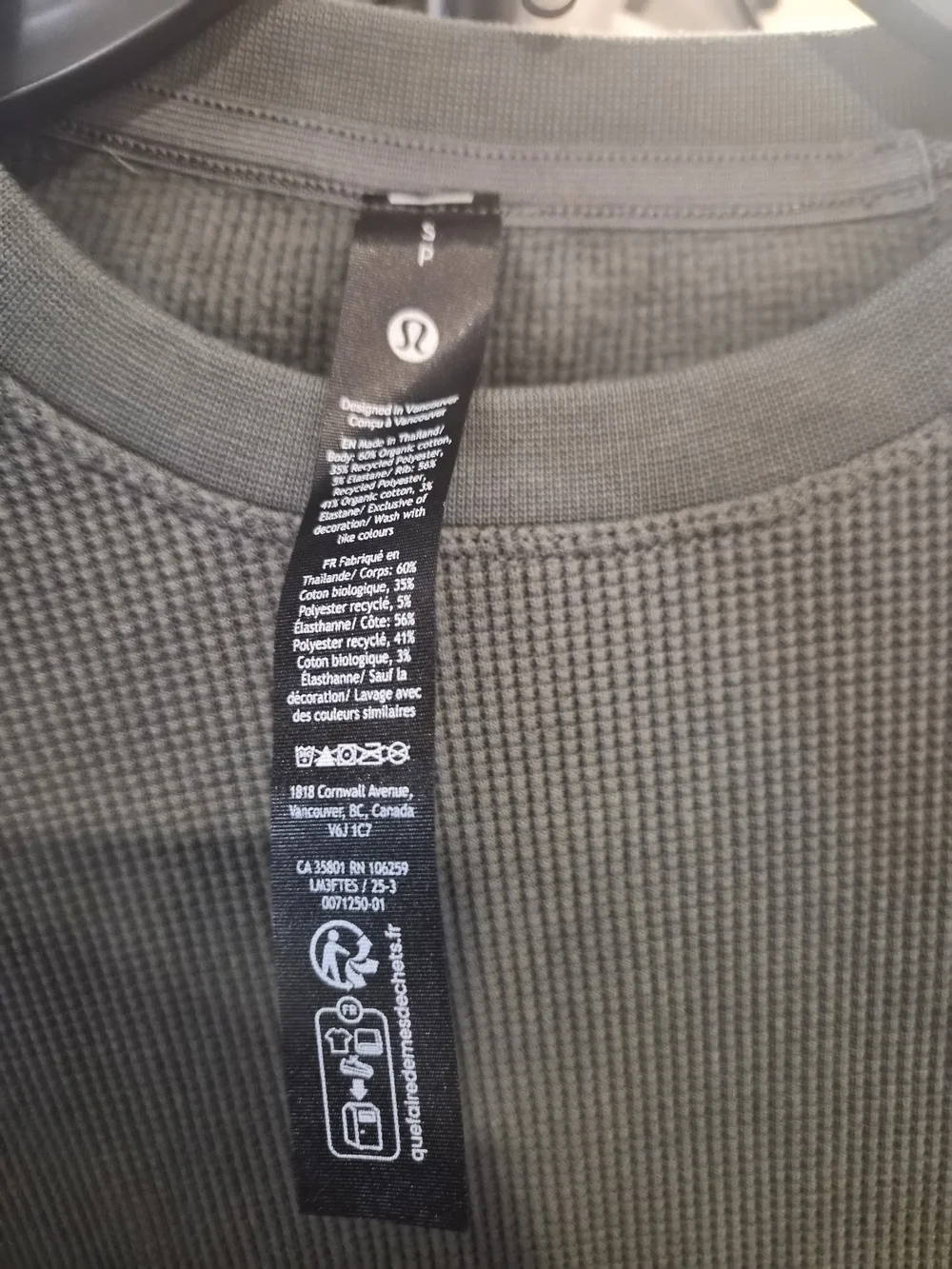 Mens Lululemon Long Sleeve Crew Waffle Knit